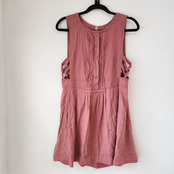 Free People Moonshine Linen Blend Pink Dress Summer Beachy Women's S - Picture 2 of 11